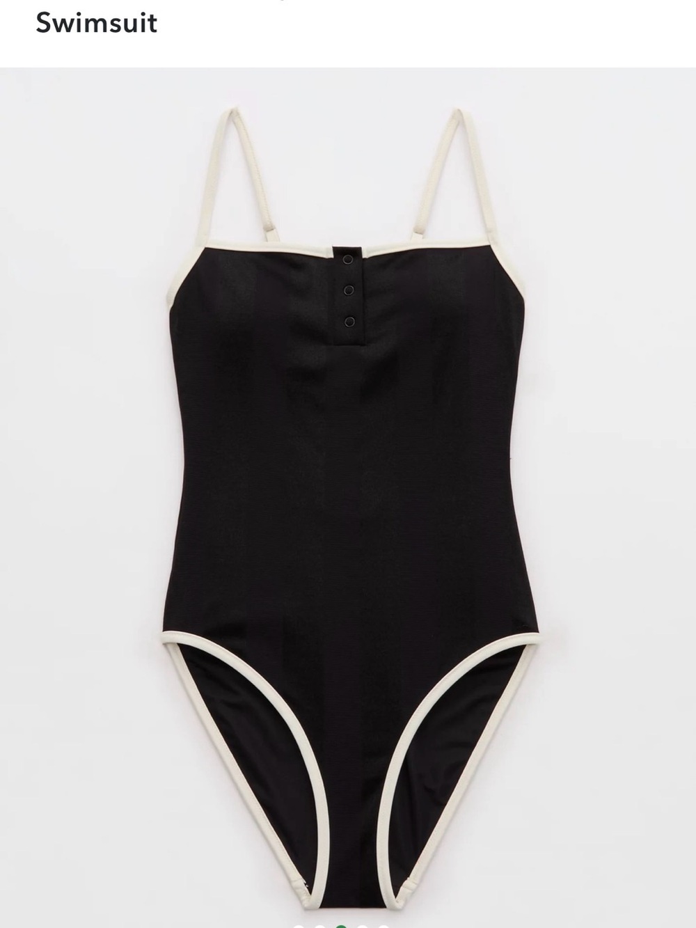 Aerie Black One-Piece Henley Swimsuit with White Trim - size M